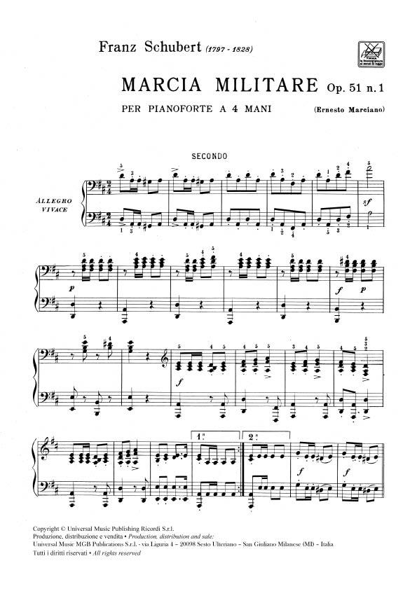 3 Marce Militari Op. 51 D 733: N. 1 - Per Pianoforte A 4 Mani - pro čtyřruční klavír